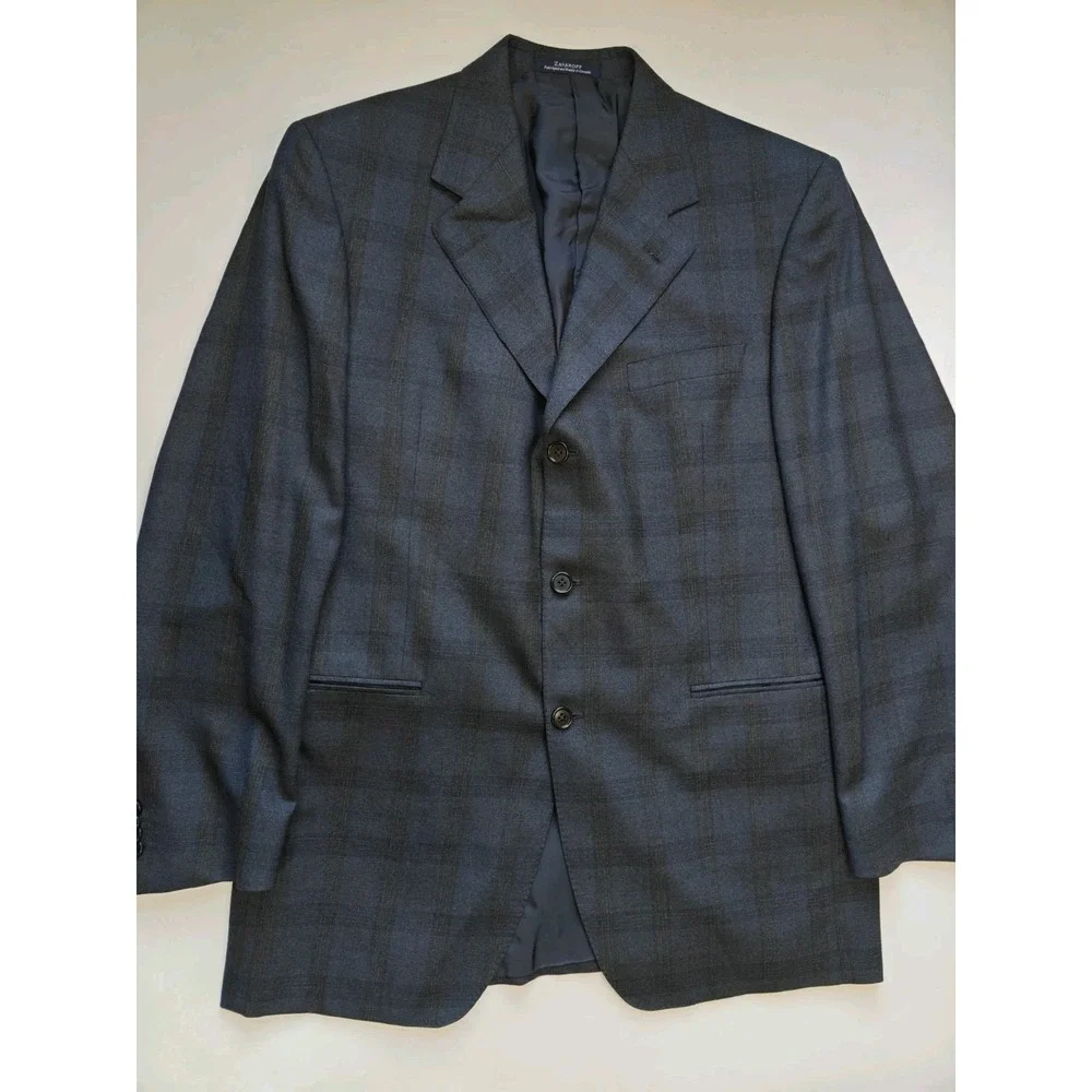 Zaharoff Mens Wool Sports Coat 42L Blue Plaid Canada 3 Button Nordstrom Blazer